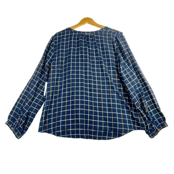 New Sonoma Plaid‎ Button Down Top size XXL Blue/Silver/Gold - Picture 8 of 10
